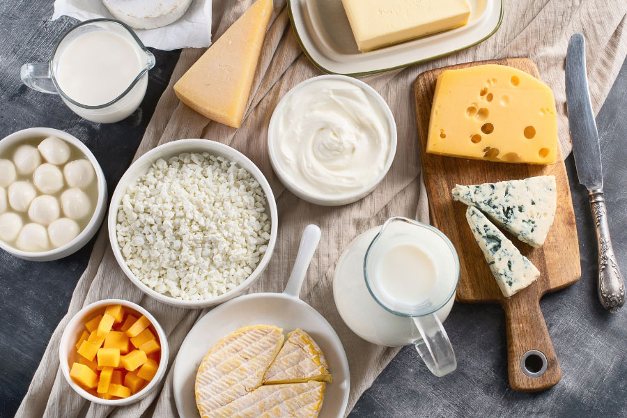 various dairy products on a table