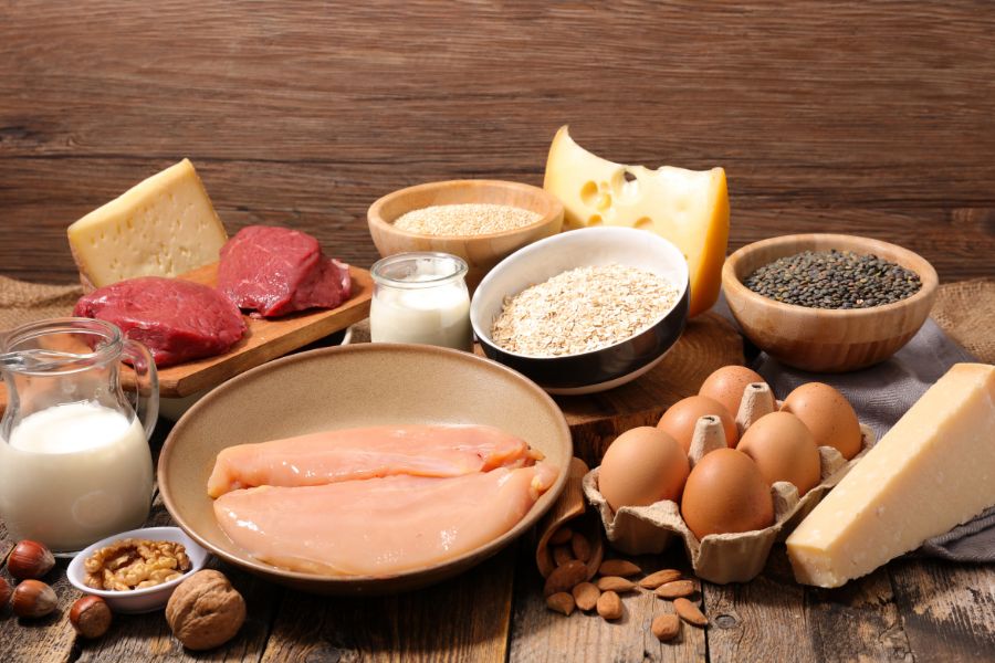 different dairy products and meats