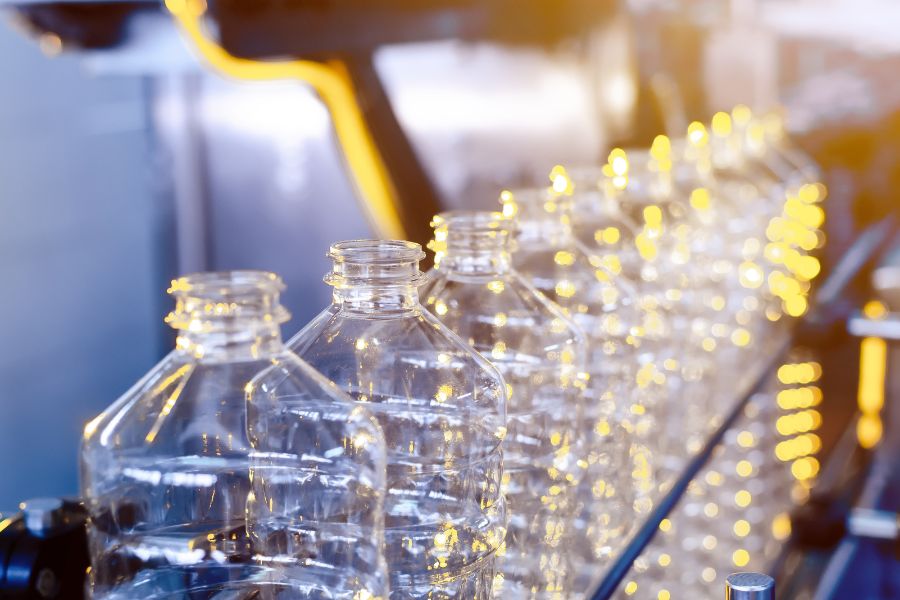 plastic bottle in automated production line