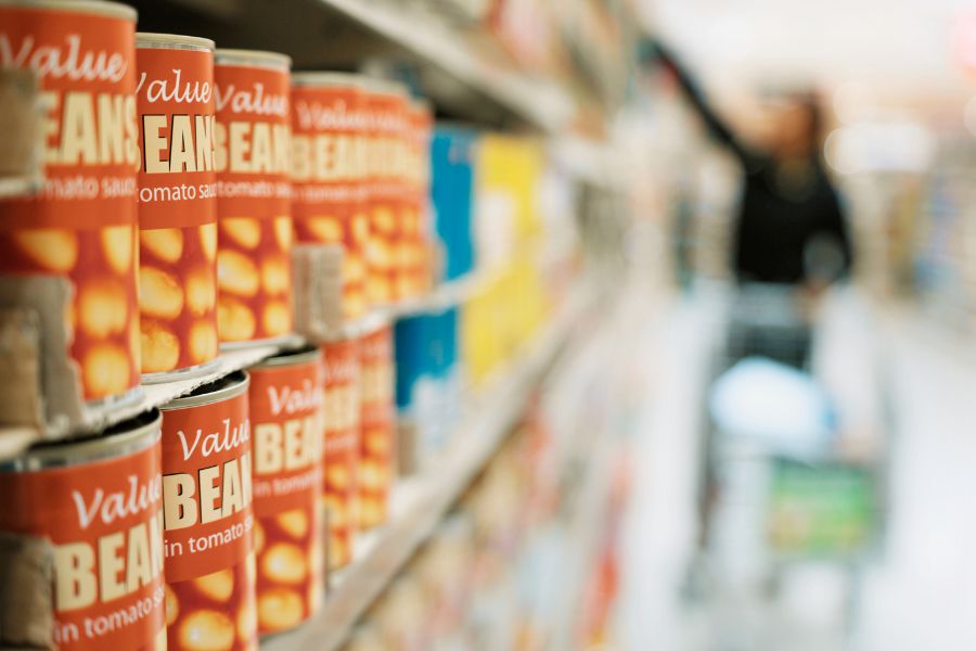 canned food in a supermarket