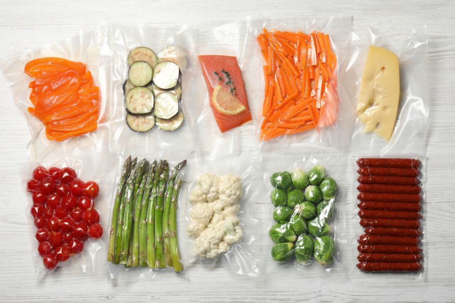 different food products in vacuum packs