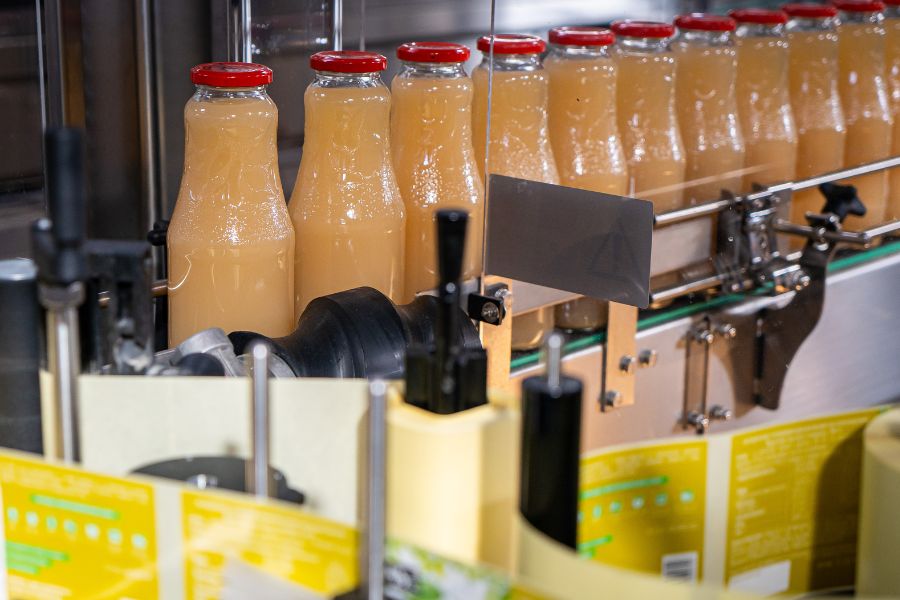 bottled juice in the end of production line