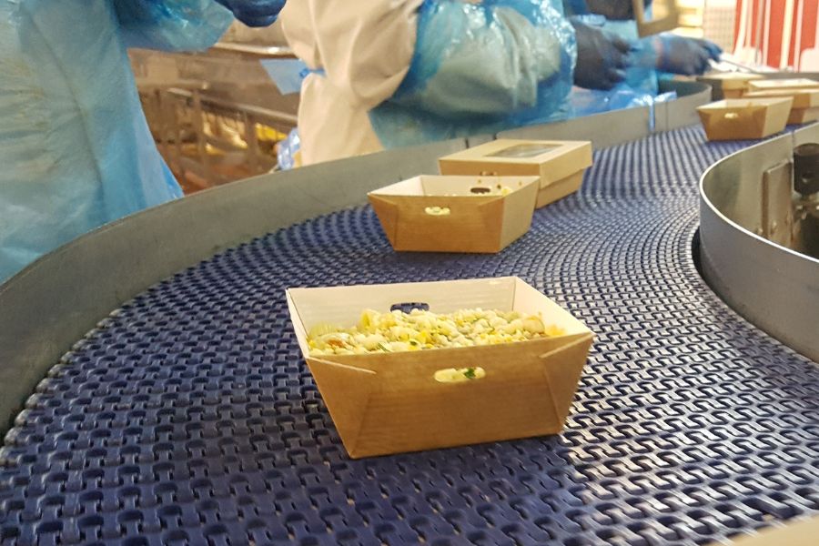 boxes of food in production line