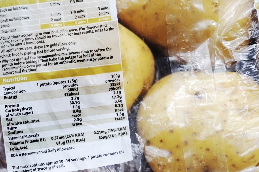 potato nutrition facts label