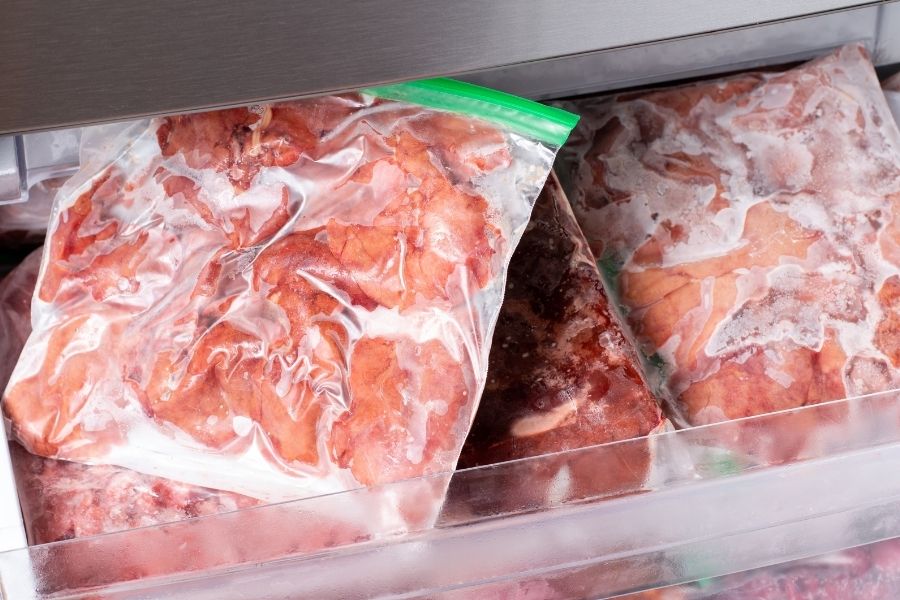 frozen meats in a tray