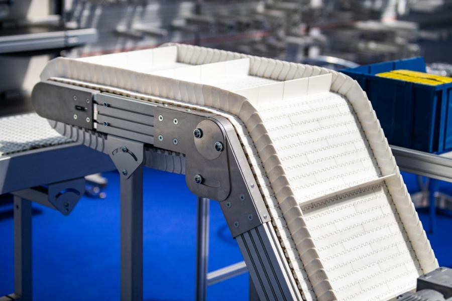 industrial conveyor belt in roller track